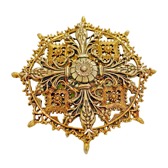 Vintage ART Arthur Pepper Statement Brooch Gold & Silver Maltese Cross Round - Picture 1 of 6